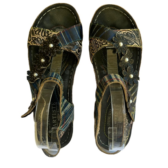 L'Artiste Spring Step Women's Mahvash Ankle Strap Leather Sandal Black 8.5 M 39 - Picture 1 of 11